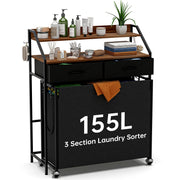 2 Tier Laundry Sorter with 3 Section Pull Out Bags Rolling Laundry Basket Organizer