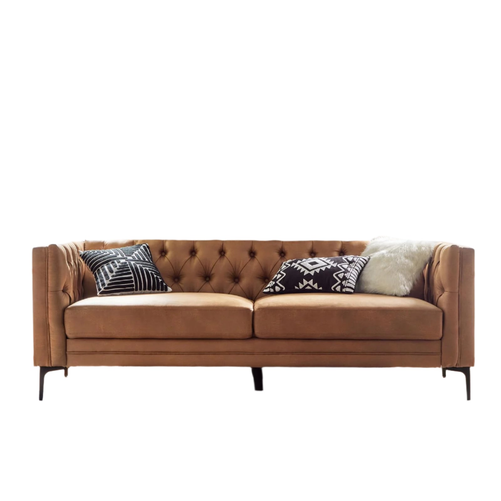 84" W Faux Leather Sofa Couch with Metal Legs, Button-Tufted 3-Seater Sofa