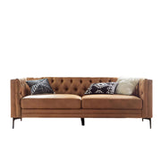 84" W Faux Leather Sofa Couch with Metal Legs, Button-Tufted 3-Seater Sofa