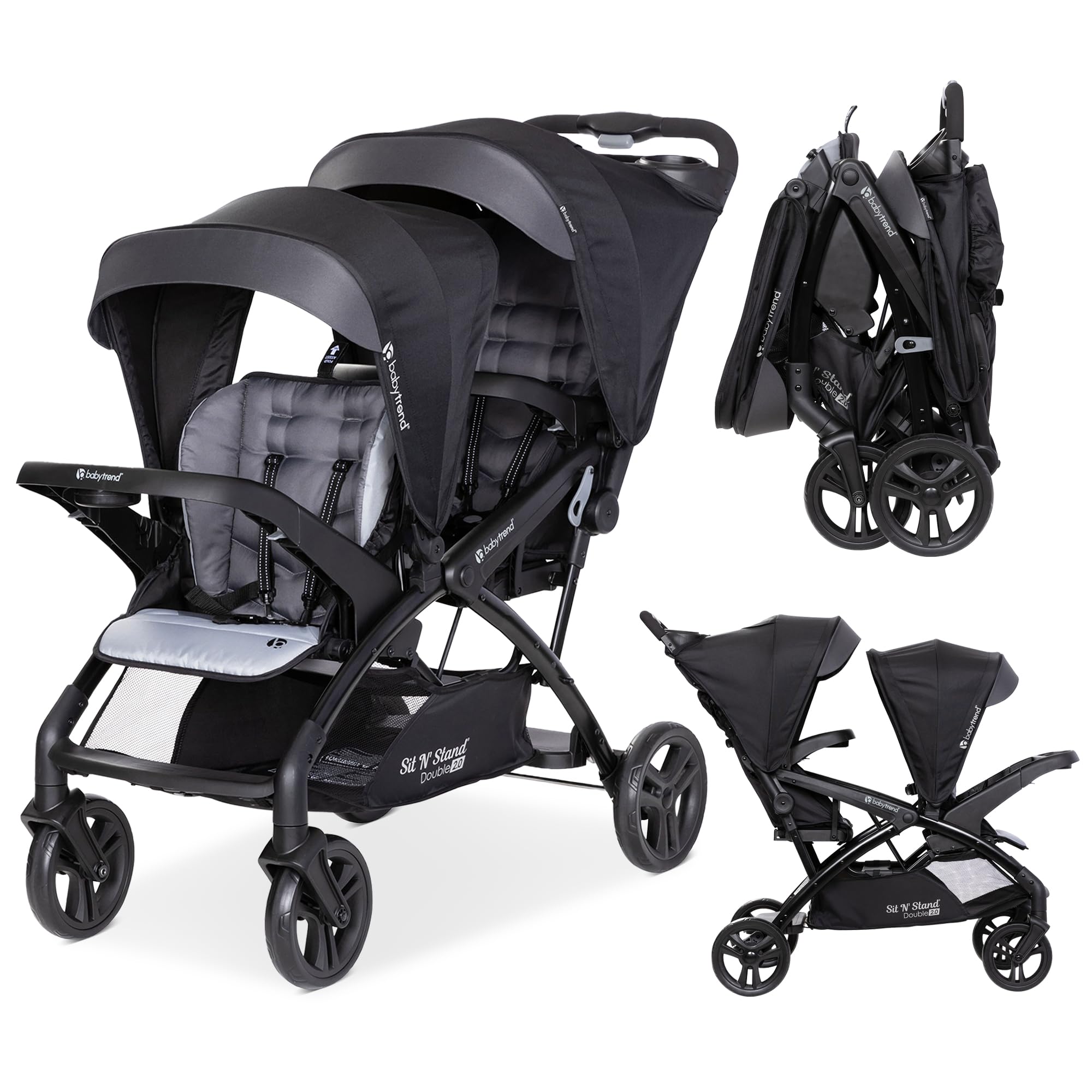 Stand Double Stroller & Travel System for Babies & Toddlers, Stormy - Portable