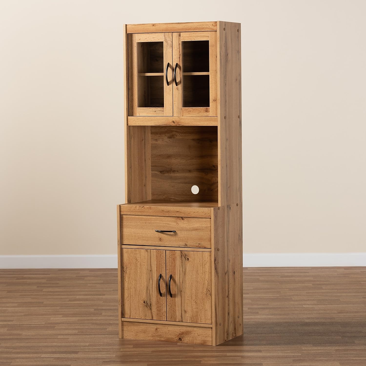 Laurana Modern and Contemporary Oak Brown Finished Wood Kitchen Cabinet and Hutch