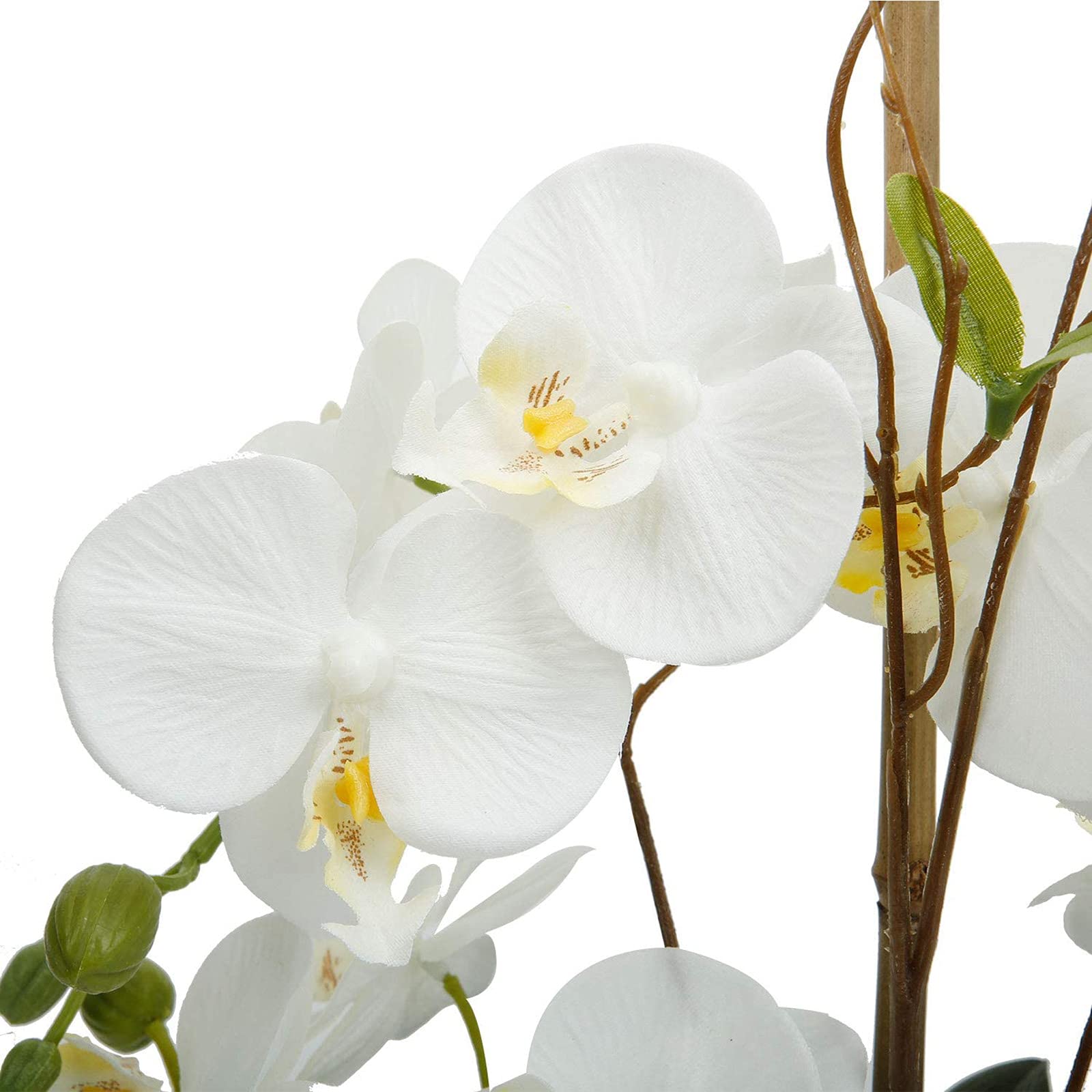 White Orchid Artificial Flowers with Gray Vase Fake Faux Silk Phalaenopsis Arrangement