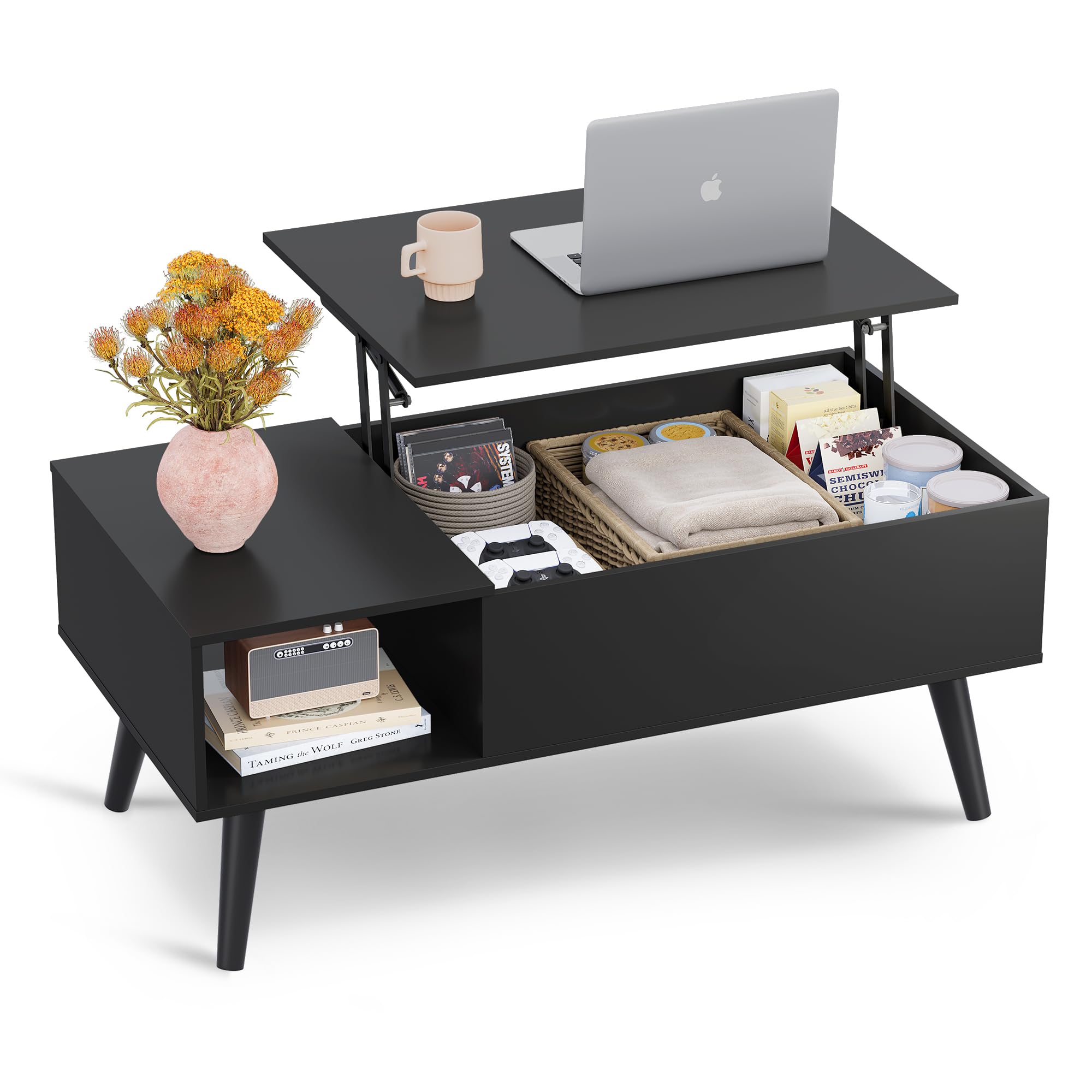 Coffee Table for Living Room, Lift Top Coffee Table with Storage, Small Rising Wooden