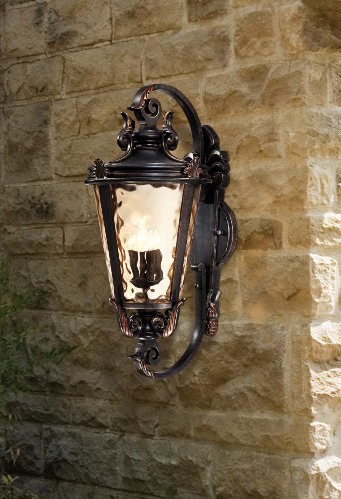 Casa Marseille European Outdoor Wall Fixture Veranda Bronze Brown Ornate Scroll 36"