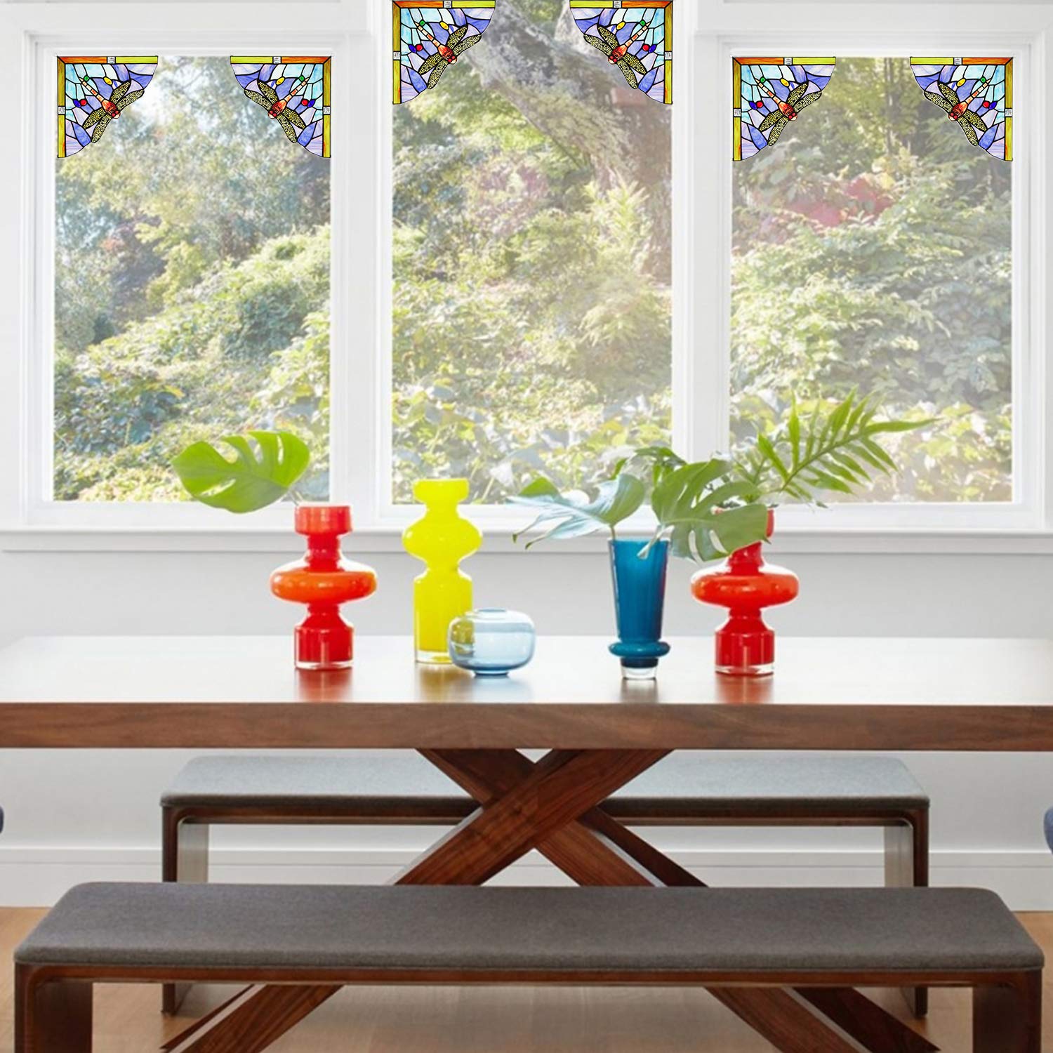 1 Pair Dragonfly Stained Glass Panels Door Window Corner Tiffany Glass Material