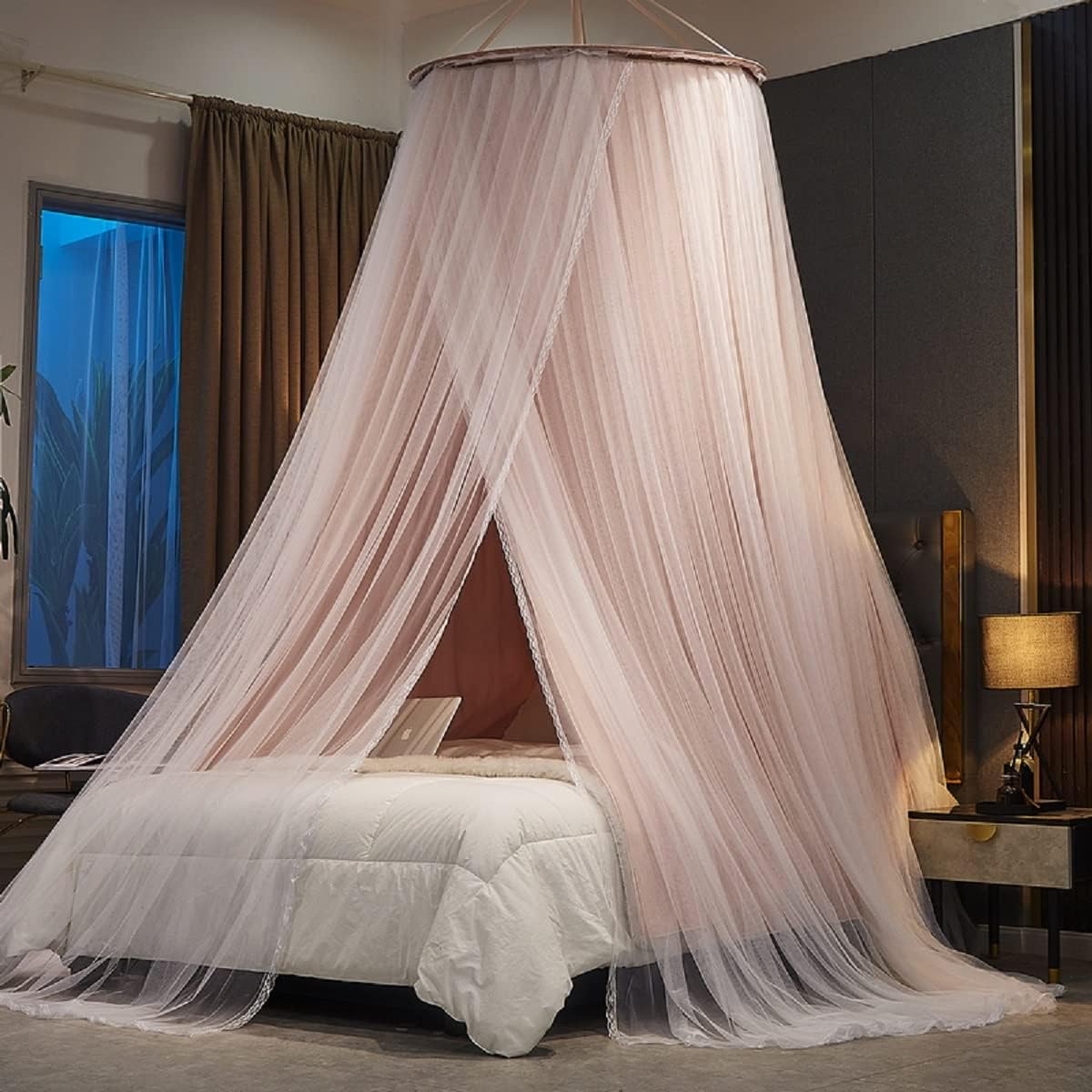 Luxurious Bed Canopy for Girls & Adults - Double Layer Princess Canopy with Lace