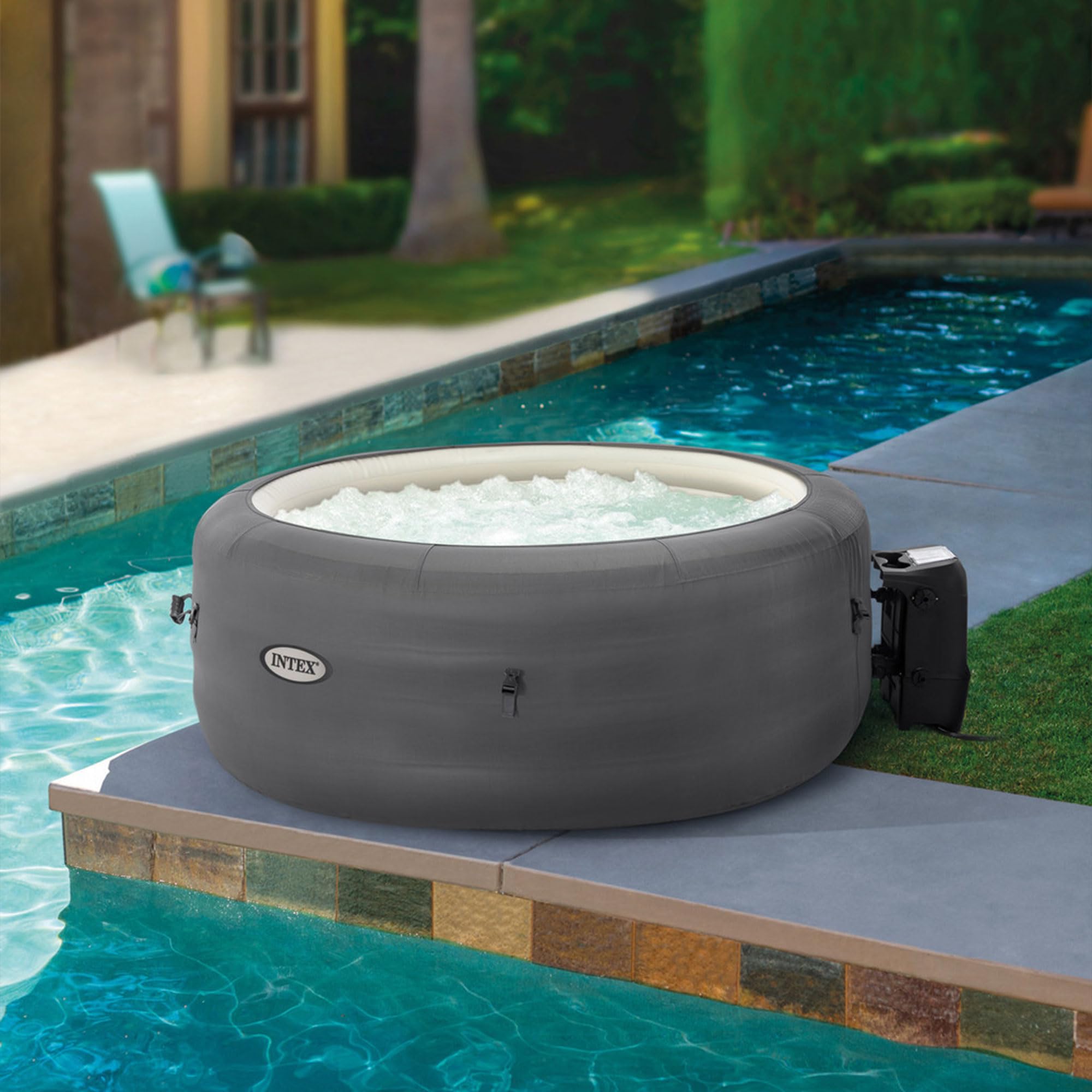 SimpleSpa Inflatable Hot Tub 4 Person Bubble Massage Spa: Includes Insulated Cover