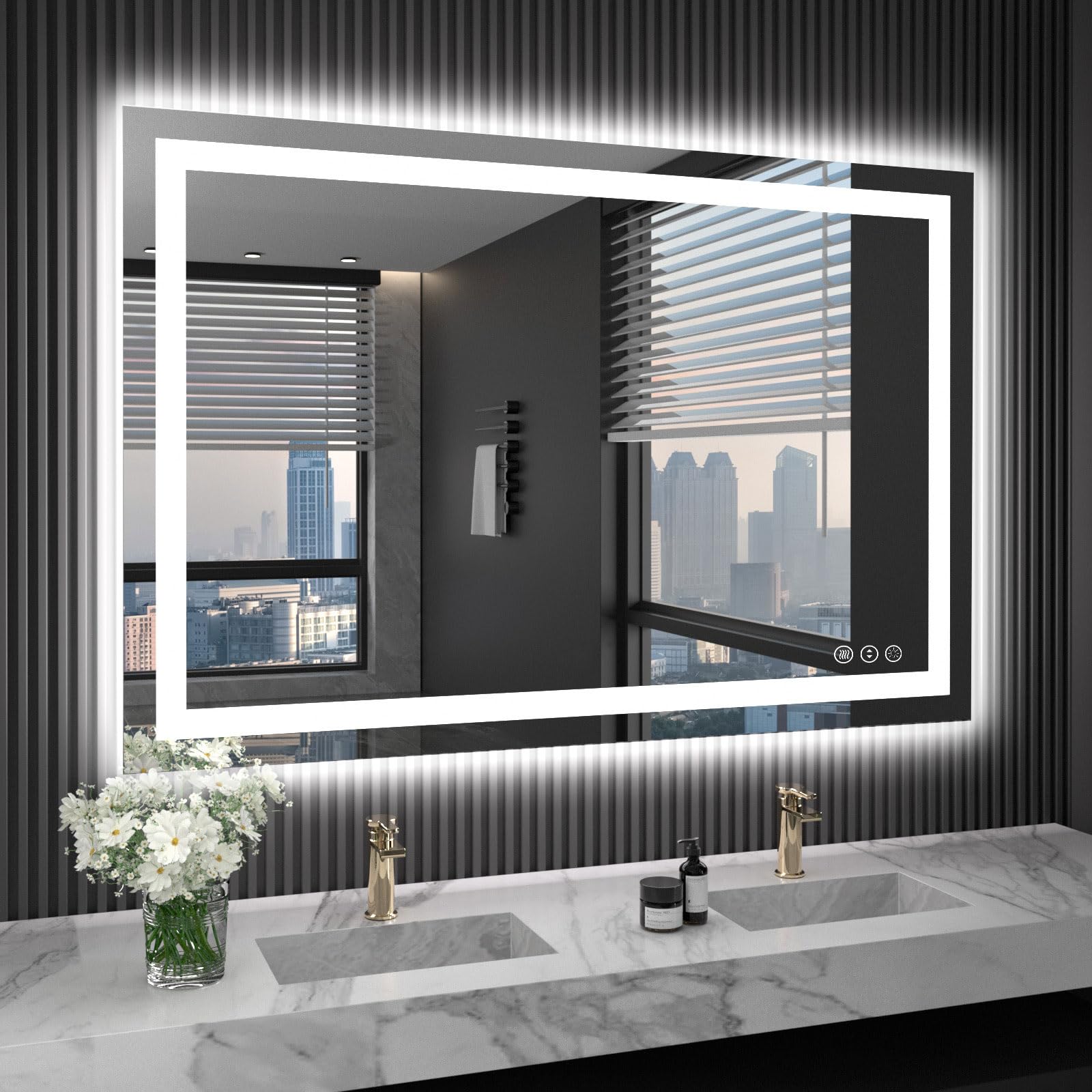 48X36 LED Bathroom Mirror with Lights, Anti-Fog, Dimmable, Backlit + Front Lit