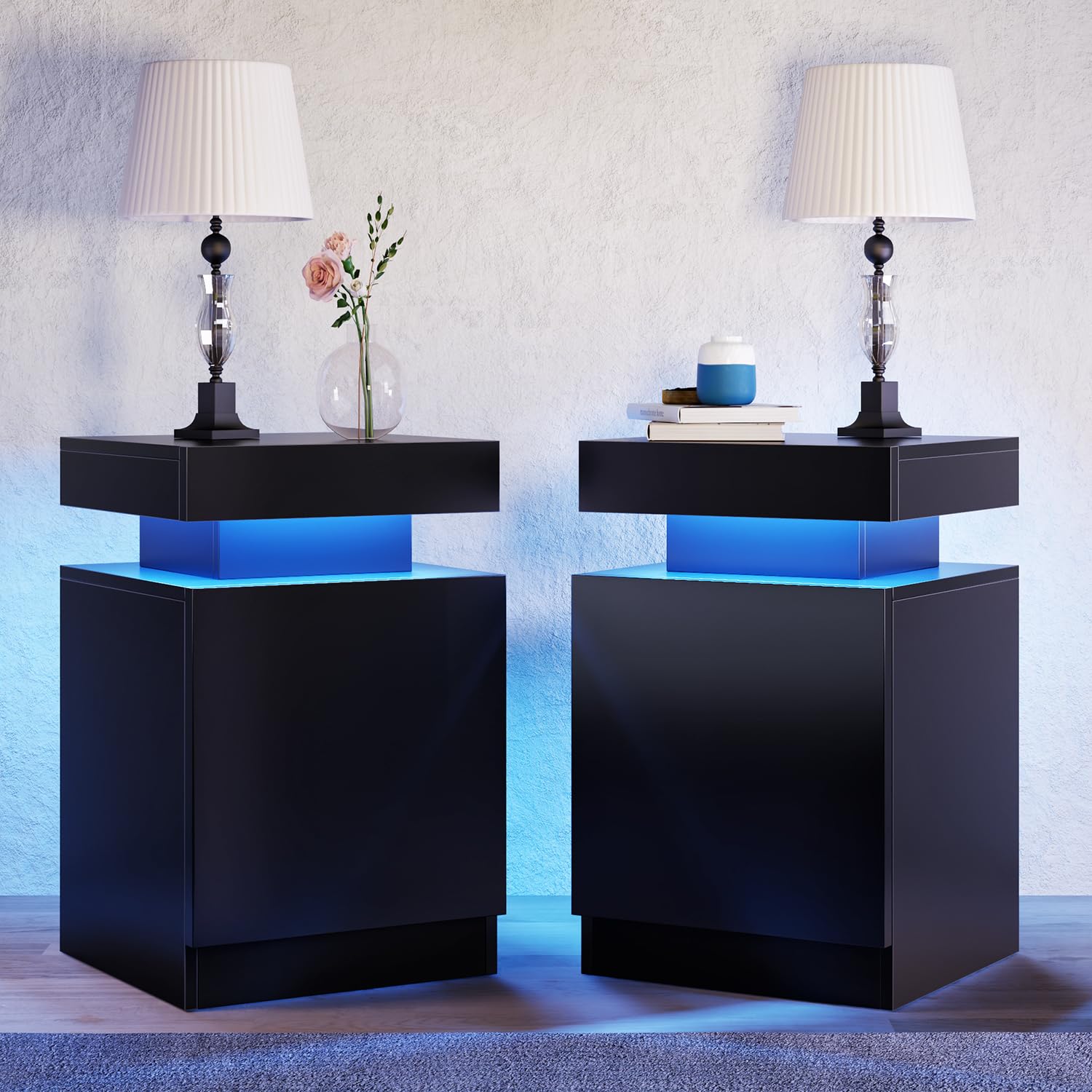 Nightstand Set of 2 with LED Lights,Night Stand