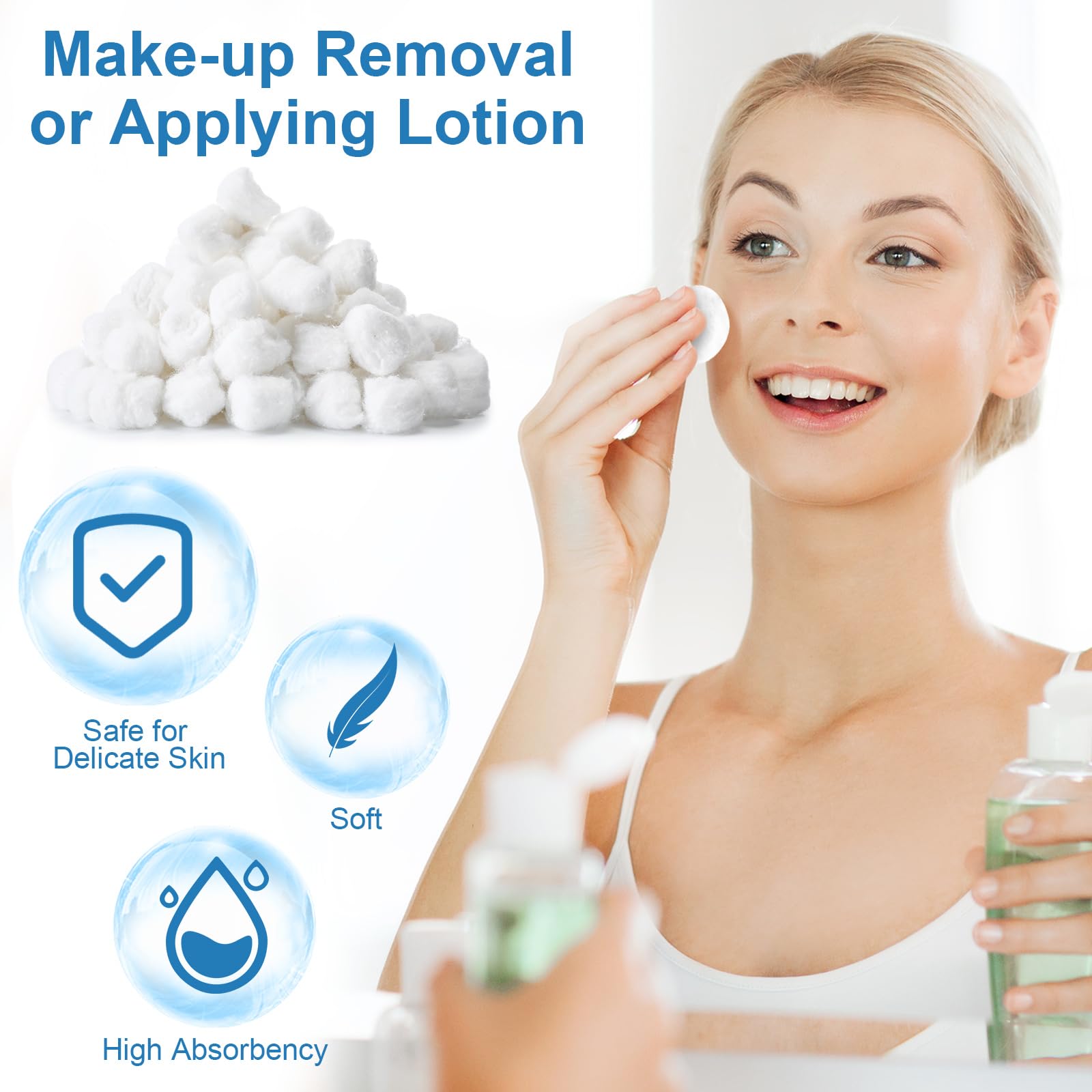 Heigble 2000 Pcs Soft Cotton Ball Bulk Organic Medium Cotton Ball for Absorbent Multipurpose Pure Nail Polish Remover Makeup Removal First Aid Face Crafting Cleaning Skin Applying Lotion