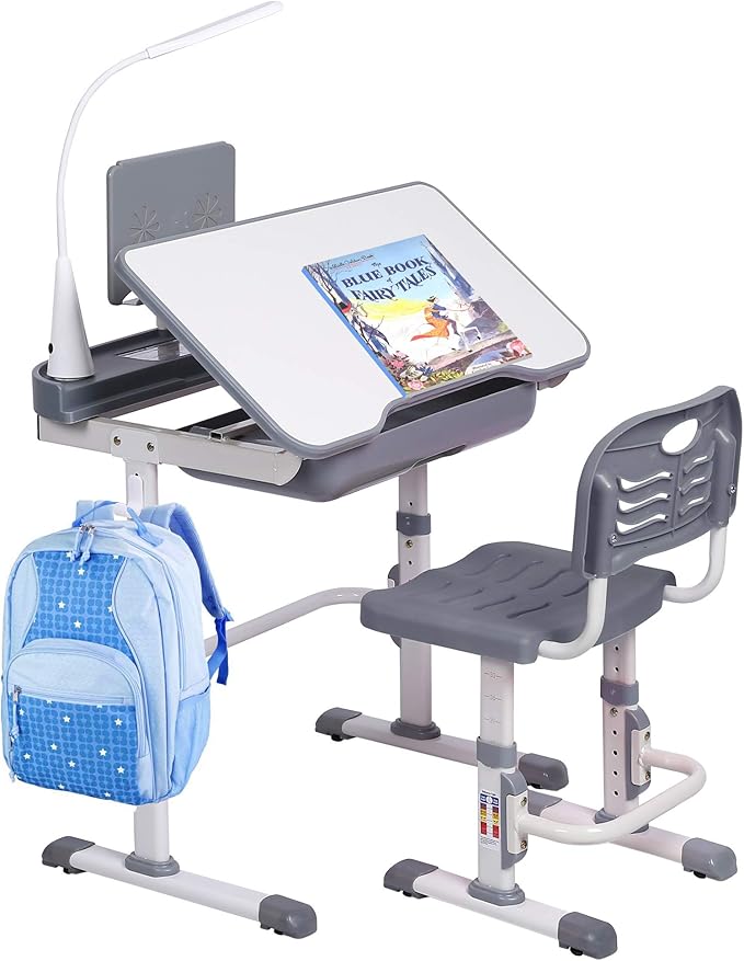 Desk and Chair Set, Height Adjustable Child's School Study Writing Tables