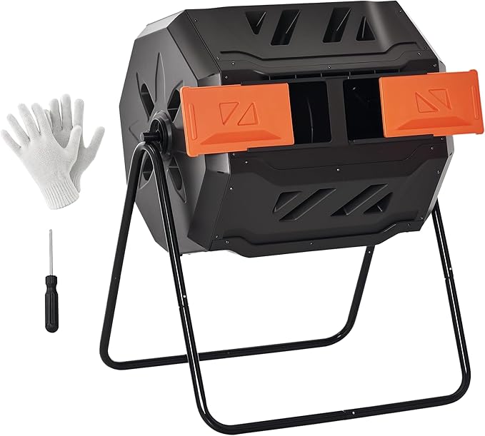 Tumbling Compost Bin Outdoor 360° Dual Chamber Rotating Composter 43 Gallon