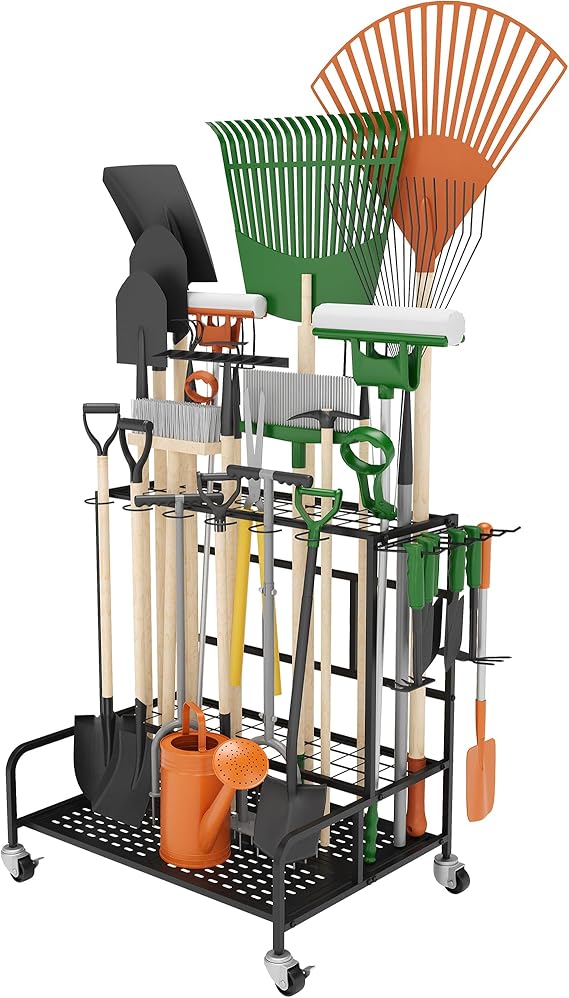 Garden Tool Organizer, Yard Tool Tower Rack for Garage Organization and Storage