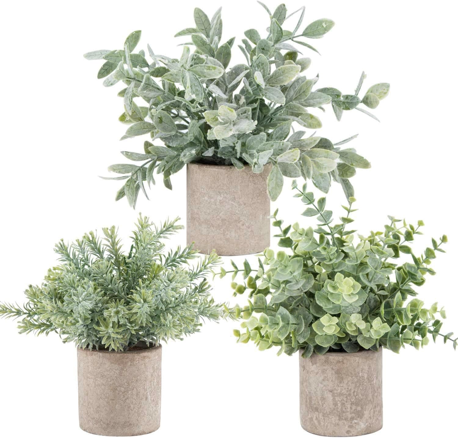 3 Pack Mini Potted Fake Plants Artificial Plastic Eucalyptus Plants Topiaries for Home