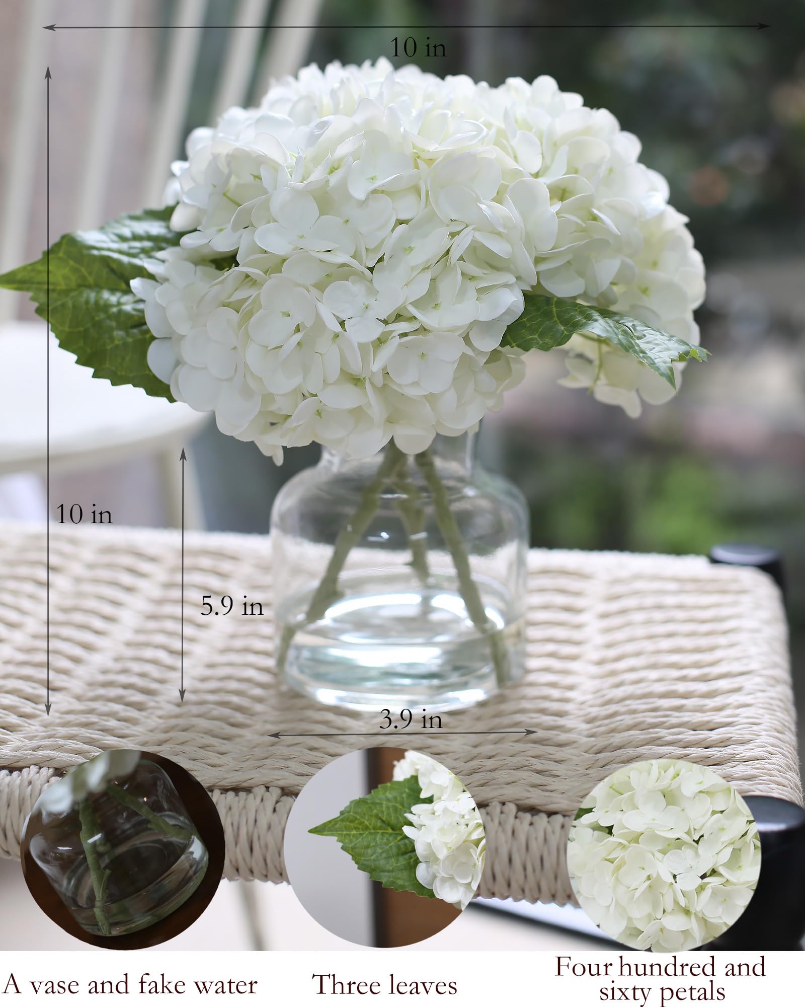 Real Touch Artificial White Hydrangea in Vase for Home Decoration