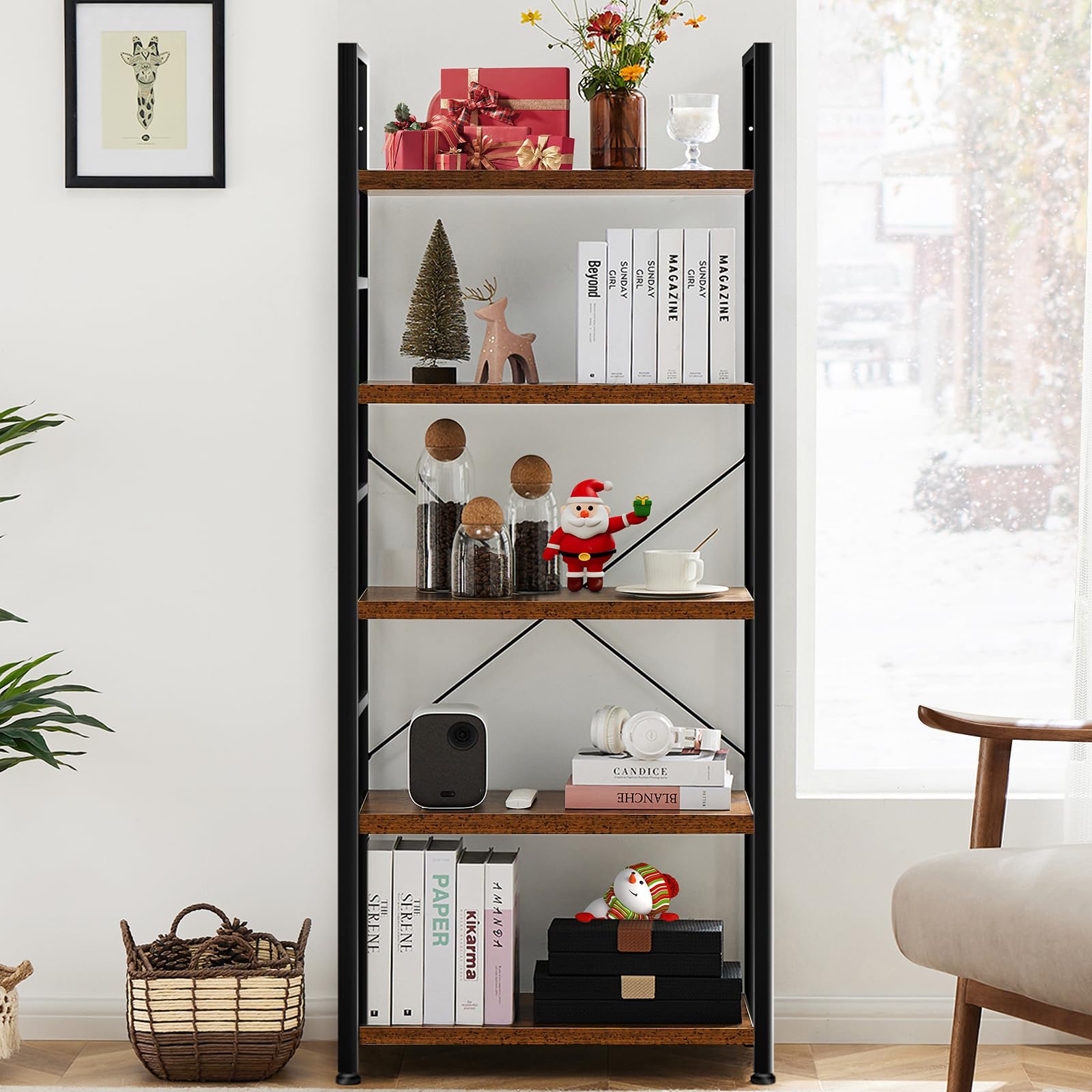 5 Tiers Bookshelf, Classical Modern Book Shelf
