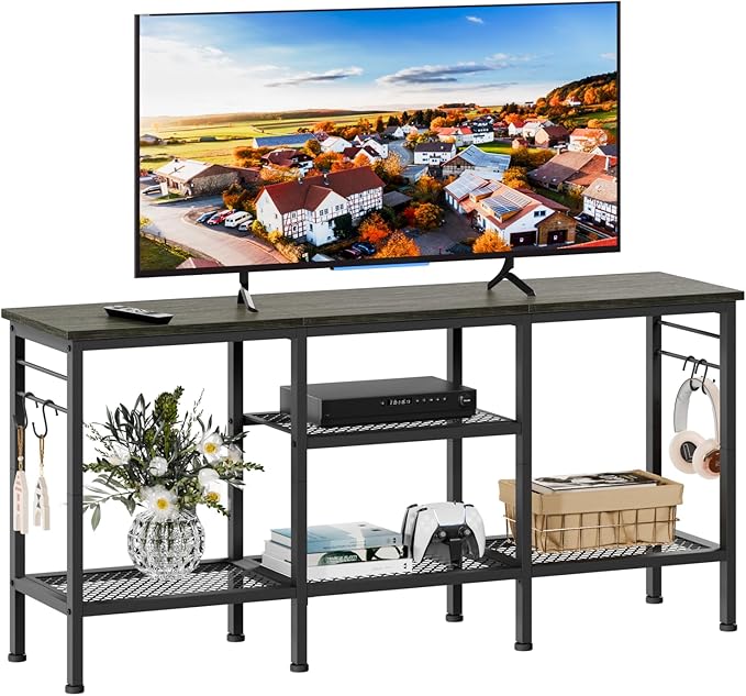 TV Stand for TVs up to 55 Inch, Entertainment Center with Open Storage Shelves