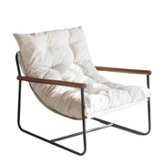 Modern Accent Chair, Comfy Living Room Chair with Metal Frame Wooden Armrest