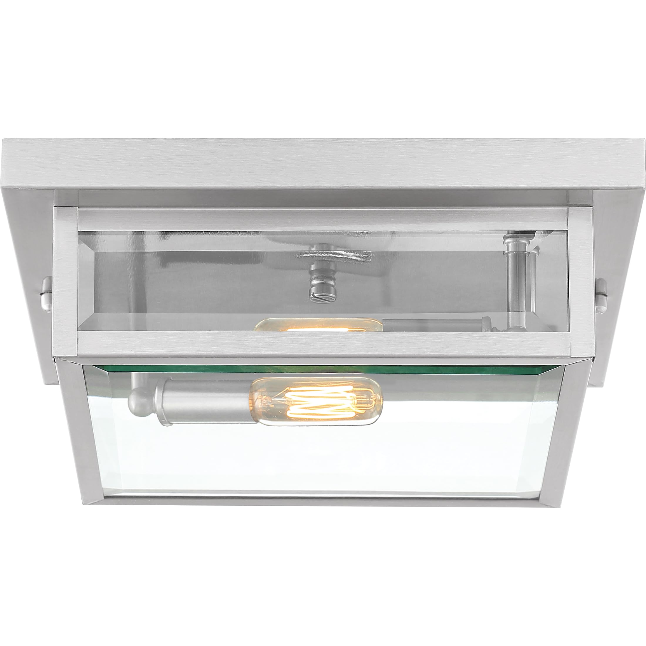 Flush Mount Ceiling Light, 12 Inch 2-Light Stainless Steel Industrial Lantern,