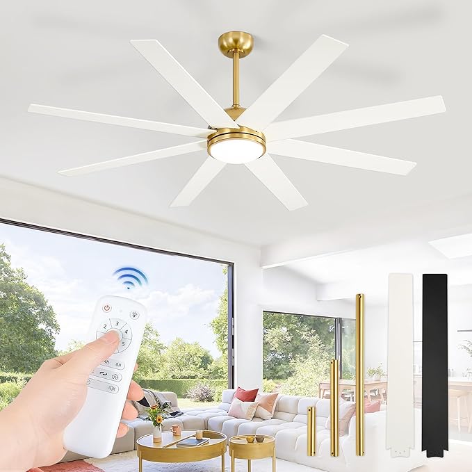 65 Inch Ceiling Fans with Lights and Remote, Black Indoor/Outdoor Ceiling Fan