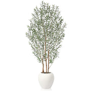 Artificial Olive Tree, 8FT Tall, Faux Olive Trees with Natural Wood Trunk & Lifelike Fruits