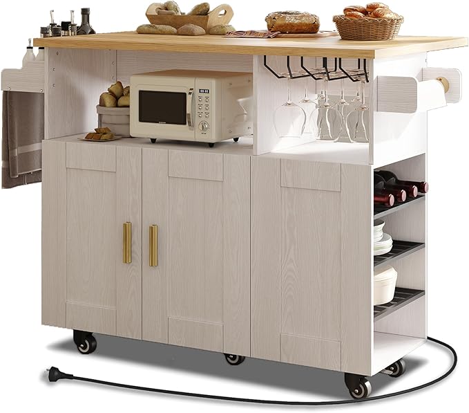 Rolling Mobile Kitchen Island Cart with Desktop Drop Leaf Countertop
