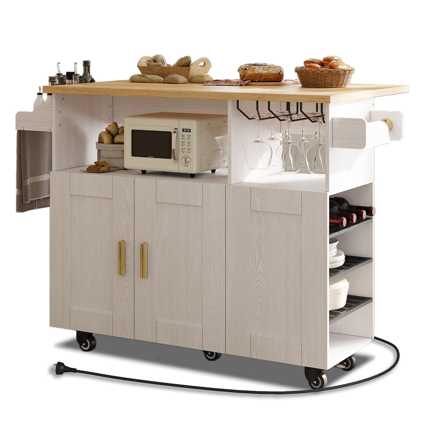Rolling Mobile Kitchen Island Cart with Desktop Drop Leaf Countertop