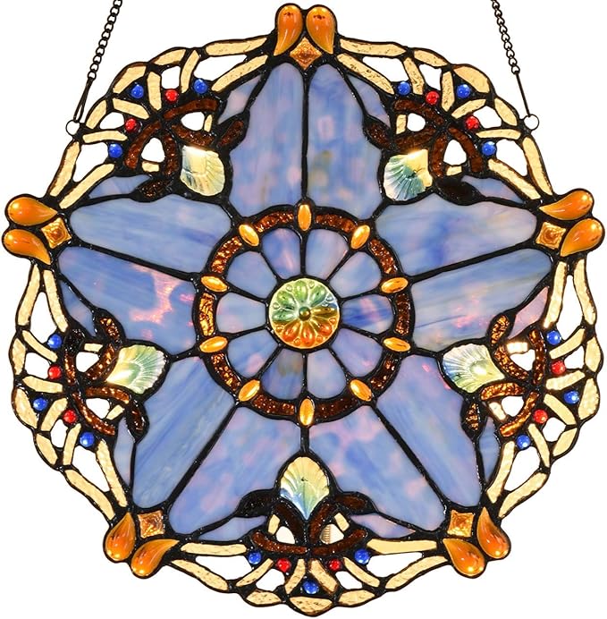W10074 Baroque Tiffany Style Stained Glass Window Hanging Panel 12 inches