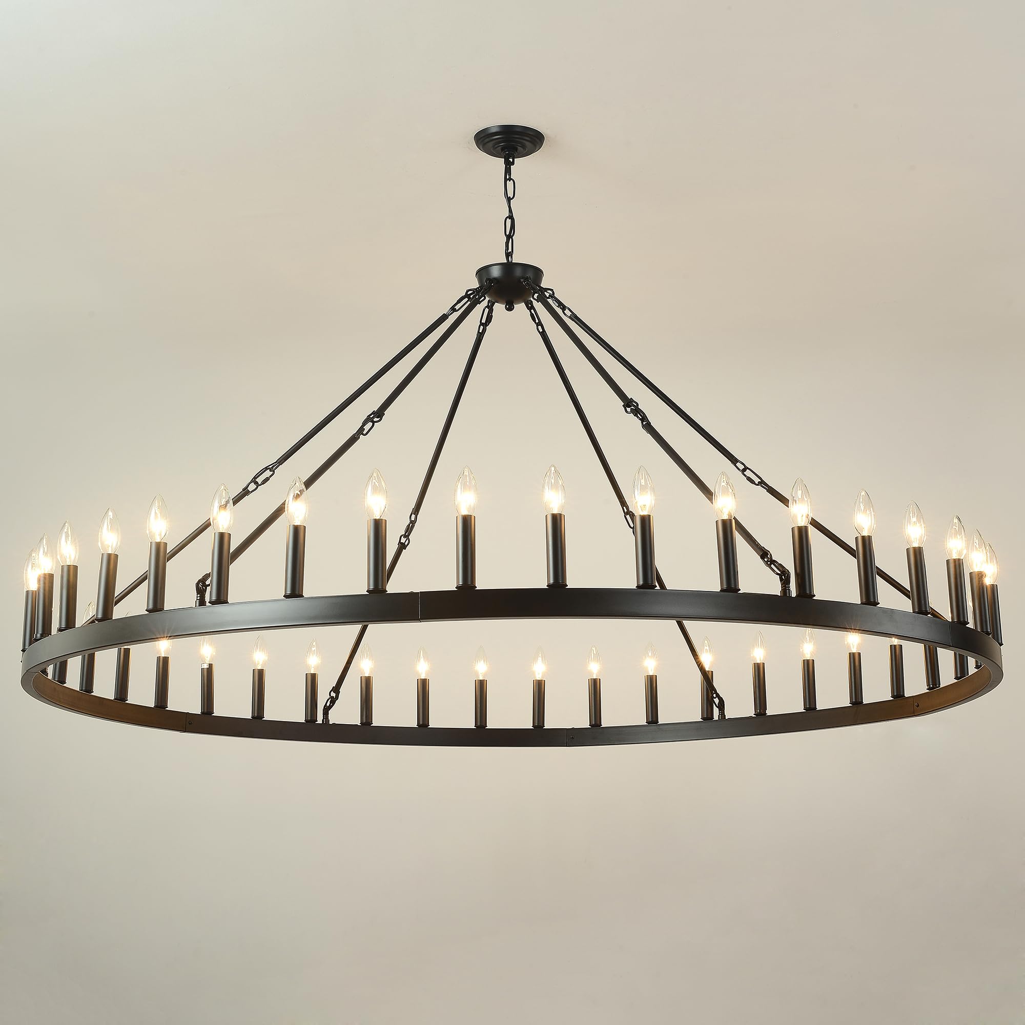 64 Inch Black Extra Large Wagon Wheel Chandelier