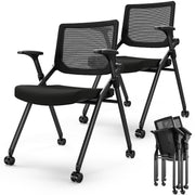 Foldable Office Chair Set of 2 with PU Wheels Ergonomic Mesh Bouncing Back