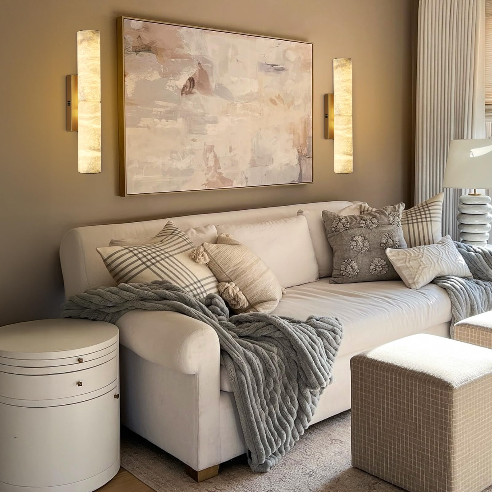 Brass Alabaster Wall Sconces, 20" Natural Marble Wall Sconce