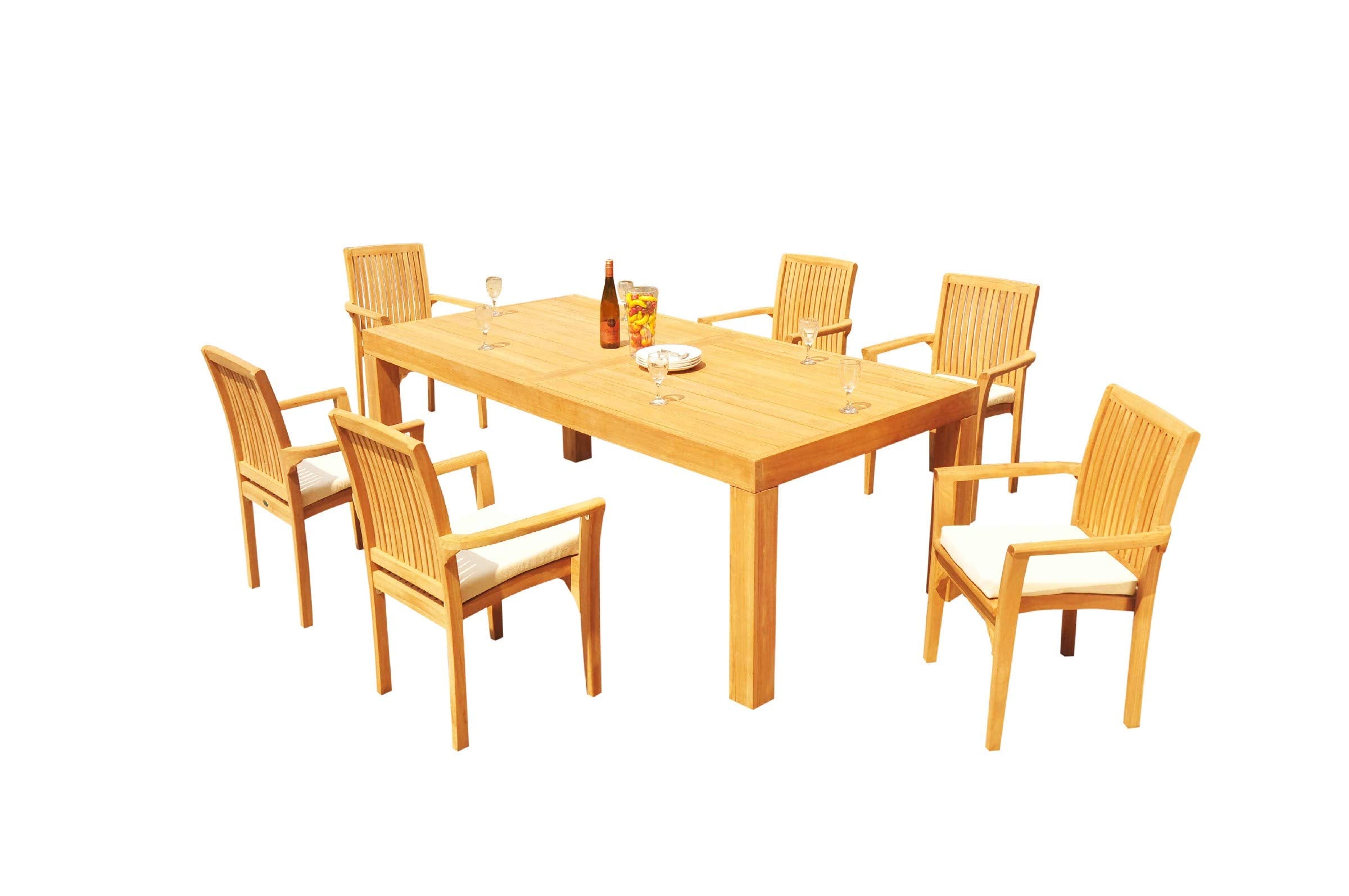 6 Seats 7 Pcs Grade-A Teak Wood Dining Set: 86" Canberra Rectangle