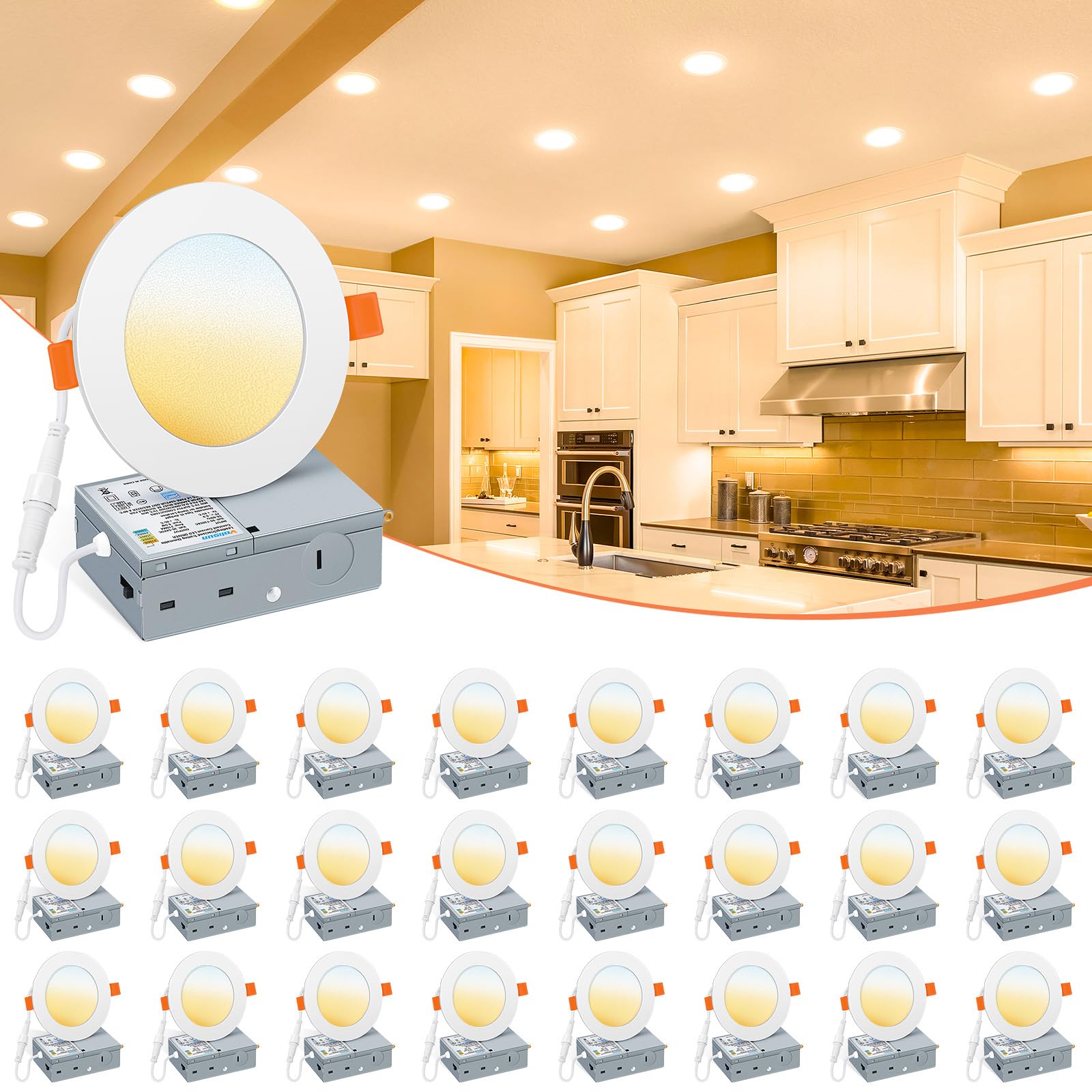 24 Pack 4 inch Recessed Lighting, 5CCT Ultra-Thin LED Recessed Light