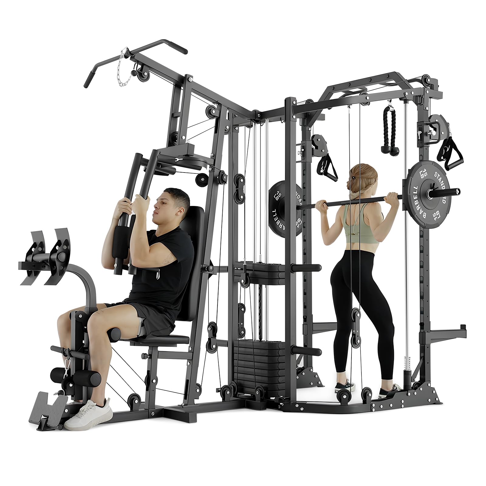 Machine Power Cage, Multi-Function Home Gym System with Cable Crossover System