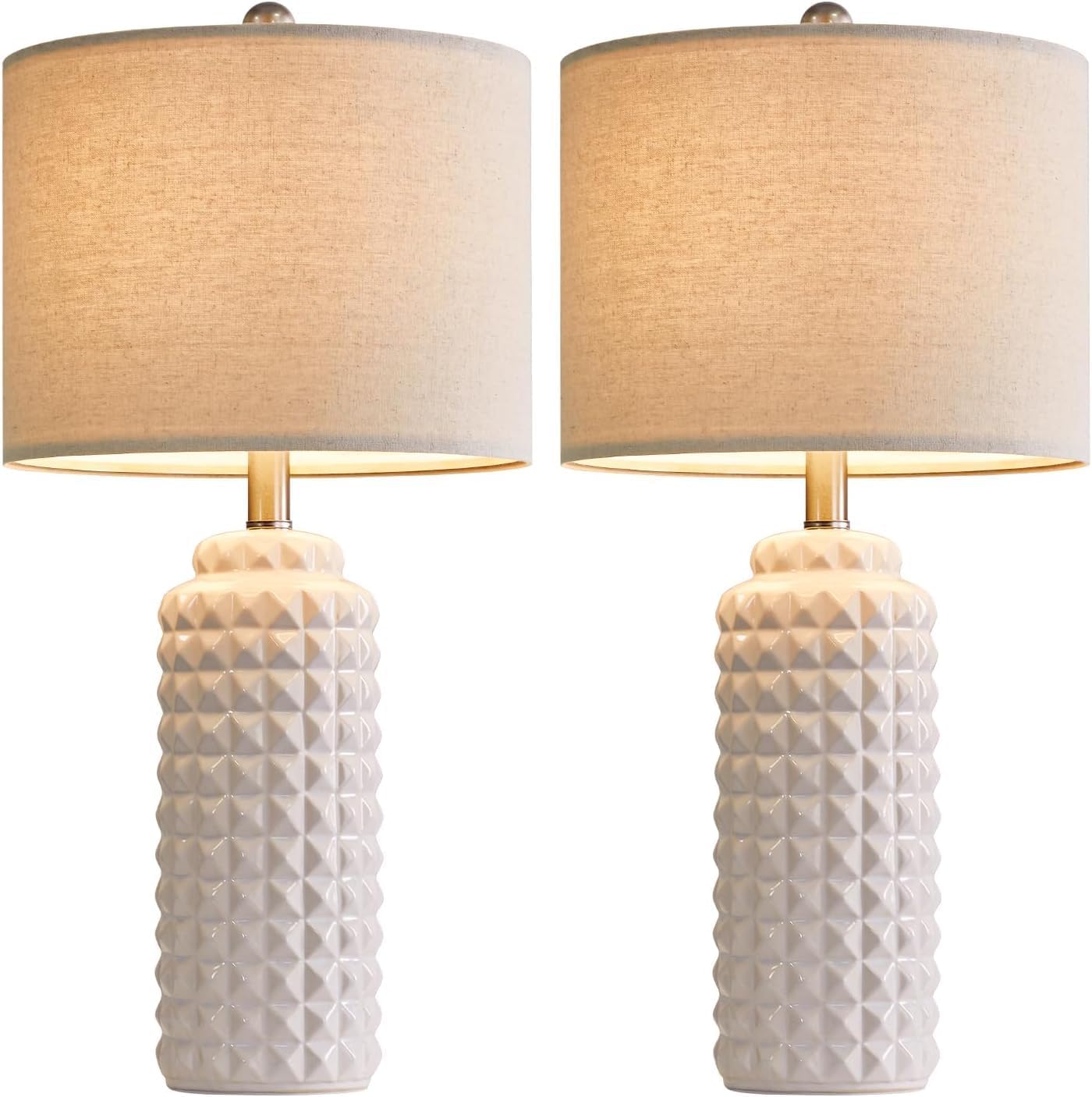 Modern Ceramic Table Lamps - Bedside Lamps Set of 2, White Tall Adjustable