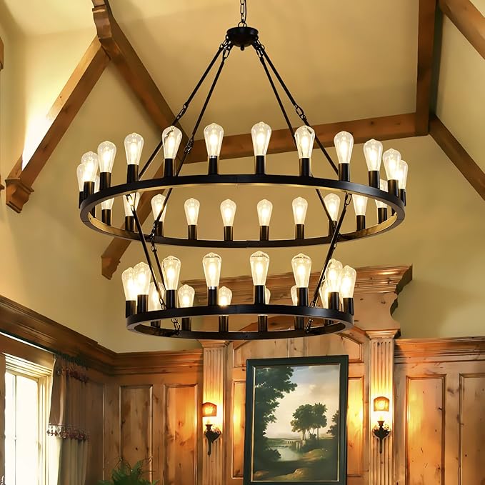 48 Inch Black Extra Large Wagon Wheel Chandelier