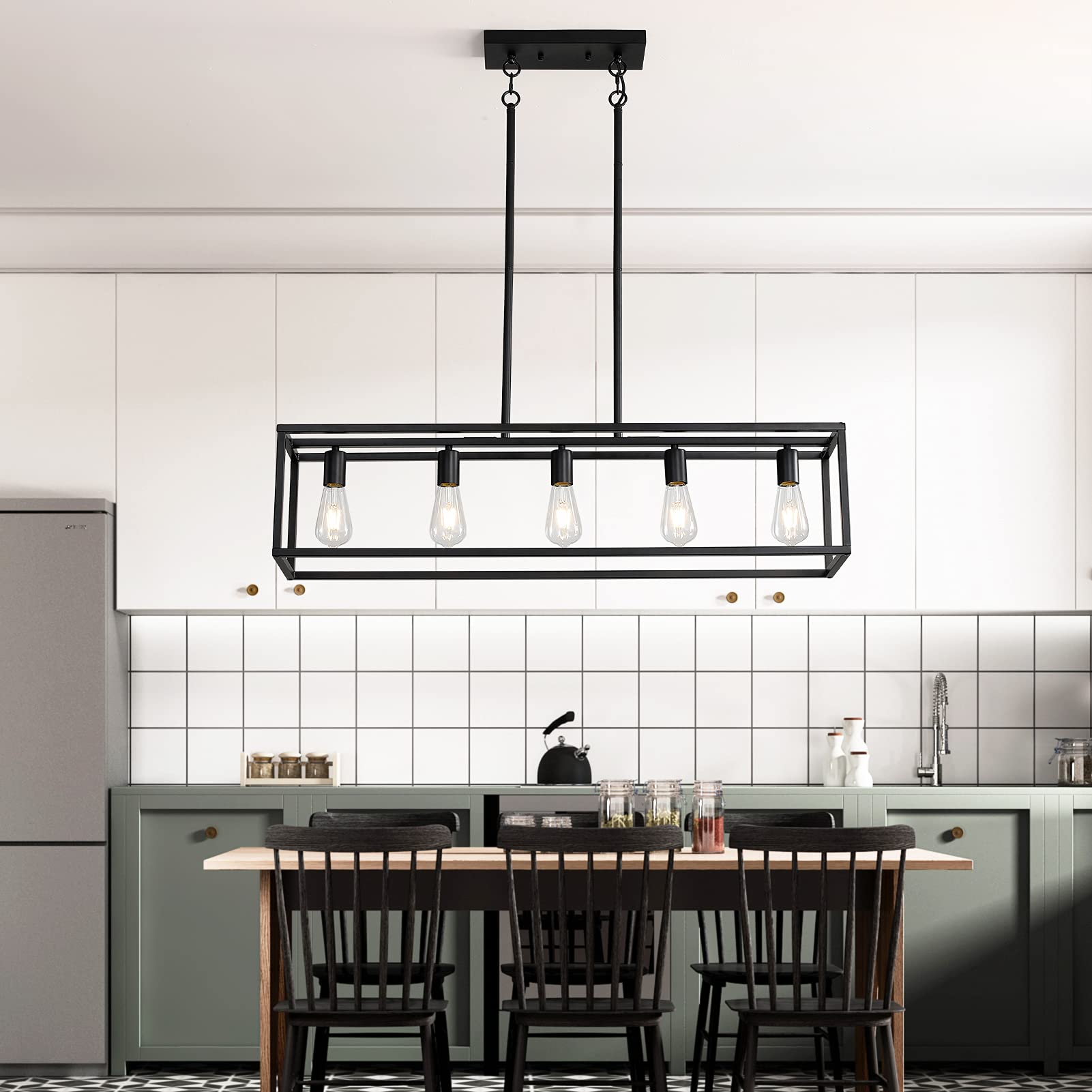 Kitchen Island Lighting, Modern Industrial Chandelier, 5-Light Linear Rectangular