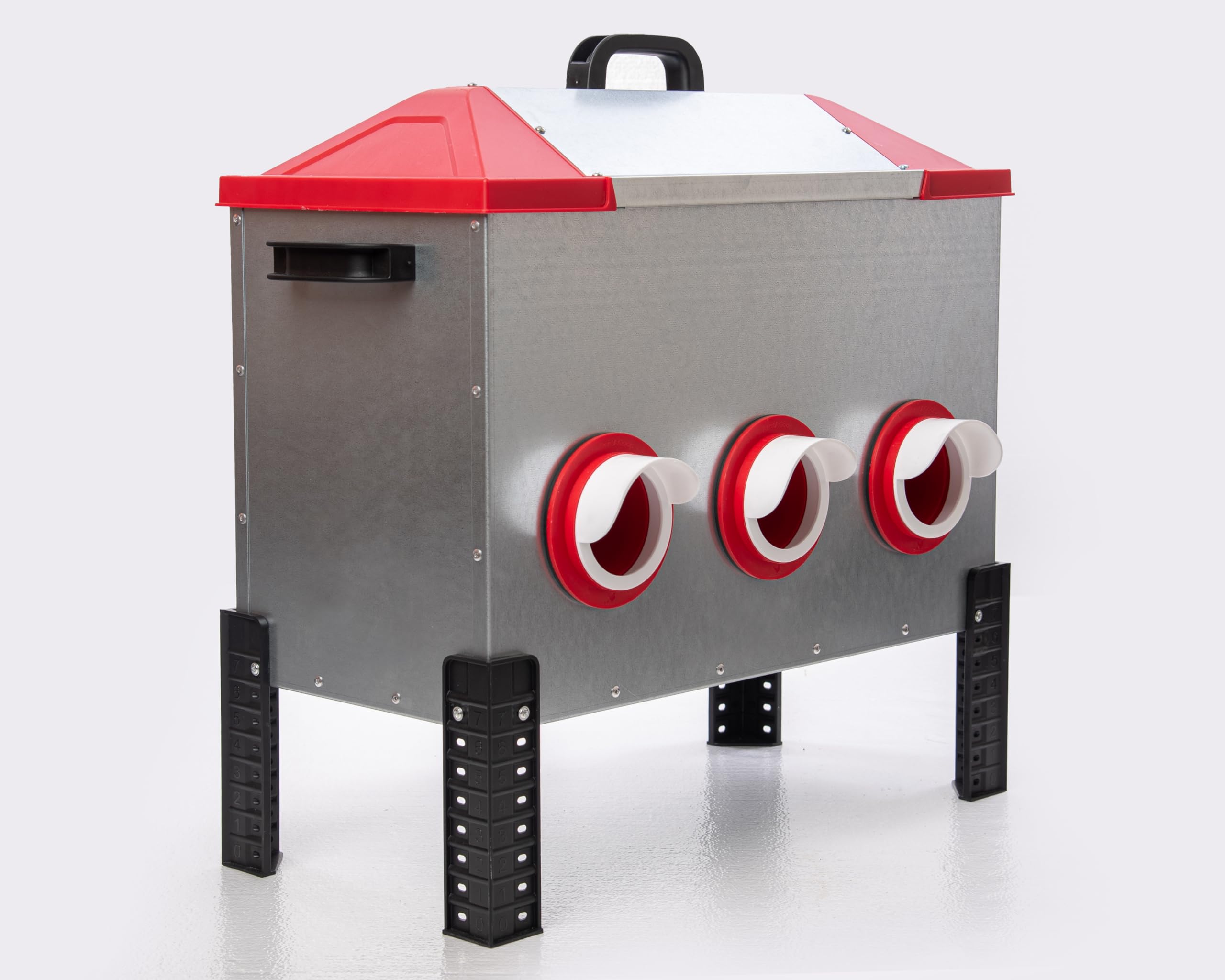 Flock Feeder 65 lb - Large Capacity, Weatherproof Metal 6-Port Feeder for Adult Chickens