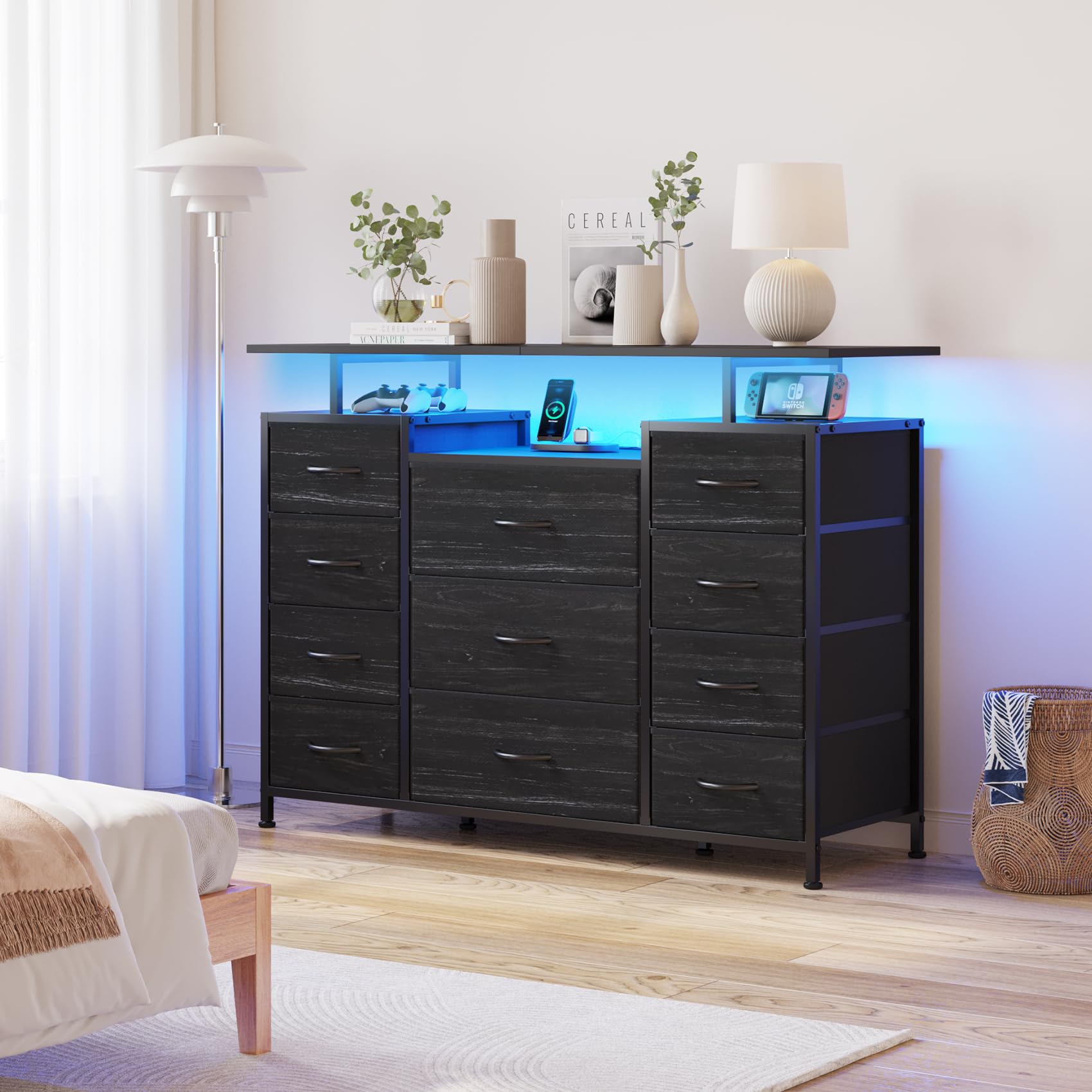 11 Drawers Dresser with Fabric Drawers,Charging Station