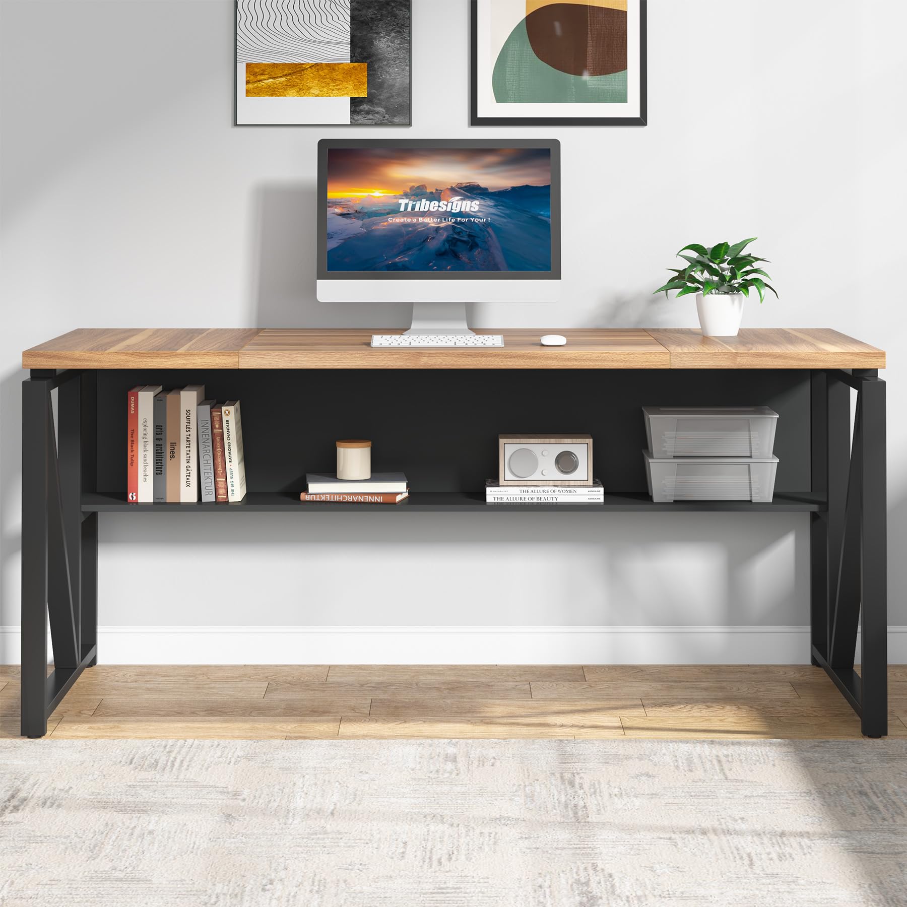 63" Executive Desk with Reversible File Cabinet, Large L-Shaped Office Desk