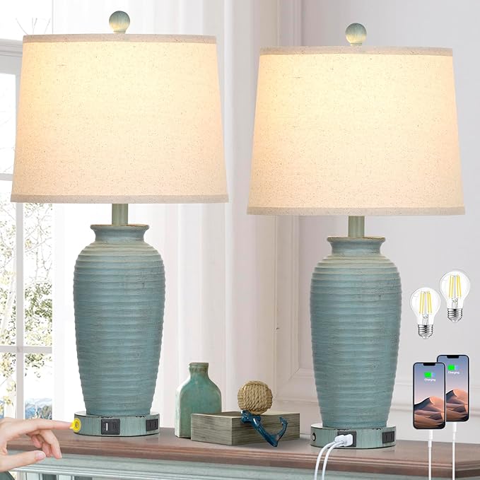 CINSARY 24.3" Farmhouse Jar Table Lamps Set of 2, 3 Way Touch Control