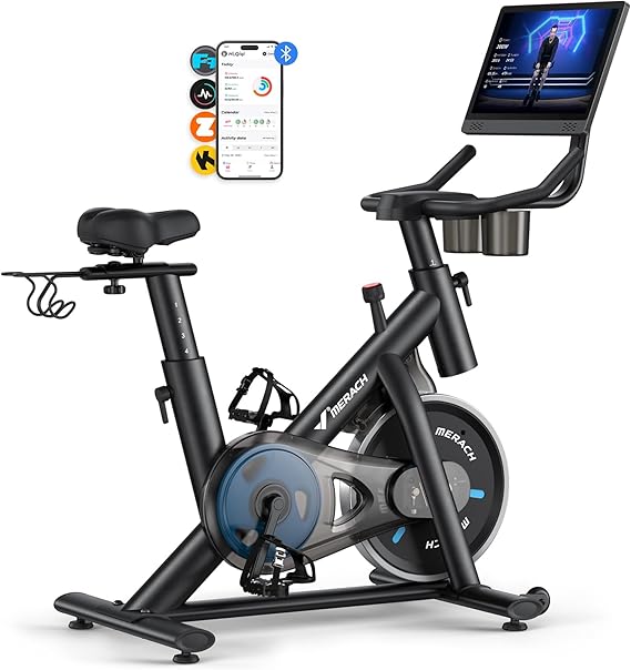 Magnetic Resistance Stationary Bike with Screen, 300lbs Indoor Cycling Bike