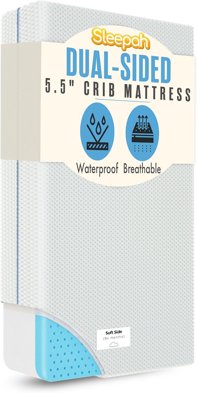 5.5” Crib & Toddler Bed Mattress Dual Sided Cooling Memory Foam – Waterproof Washable