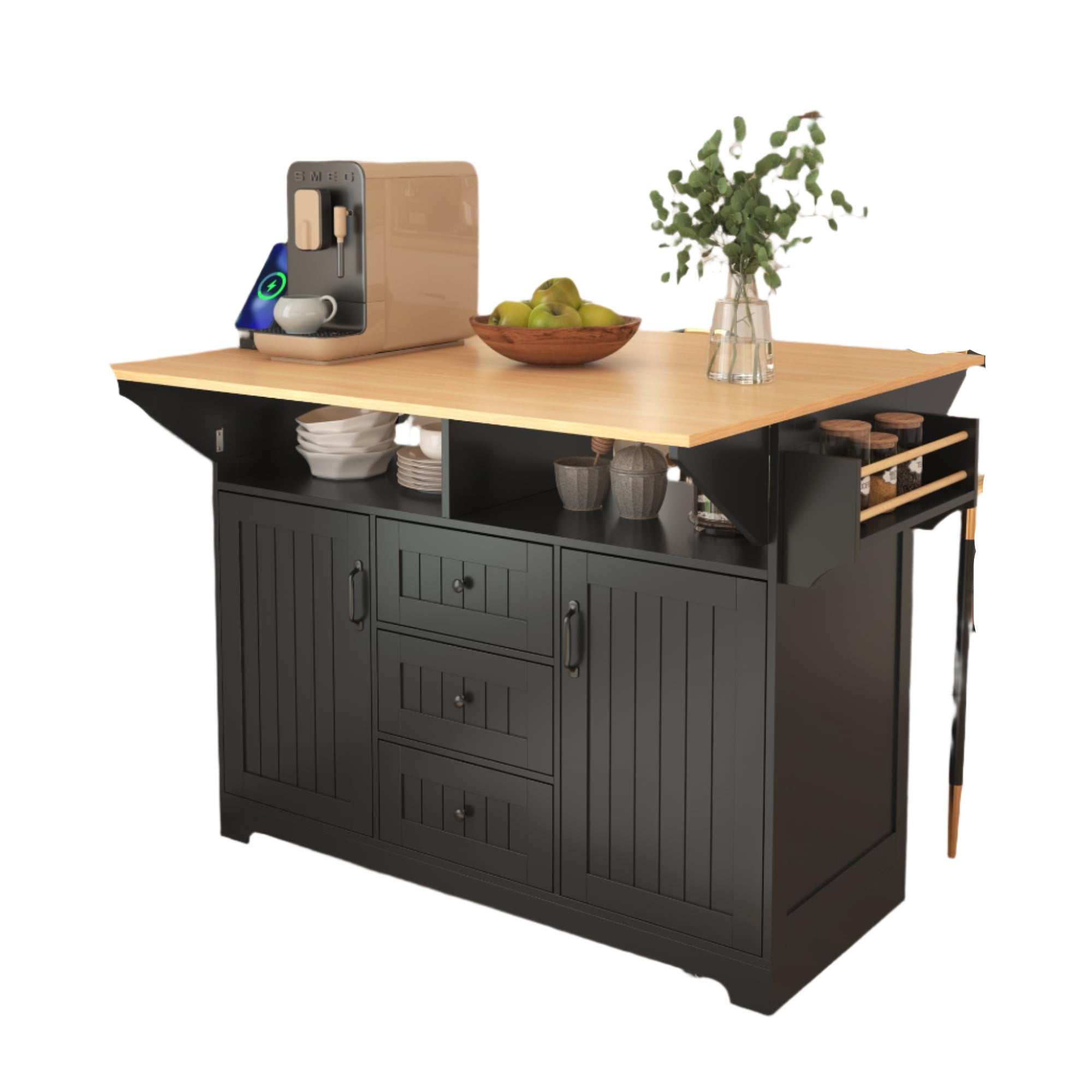 Kitchen Island Cart with 2 Drop Leaf, Mobile Kitchen Island with Storage Cabinet