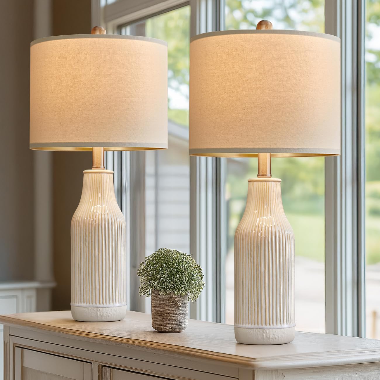 inches Modern Ceramic Table Lamp Set of 2 for Living Room, Farmhouse