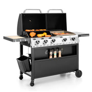 5 Burner Gas Grill Griddle Combo with Porcelain-Enameled Cast Iron Grates