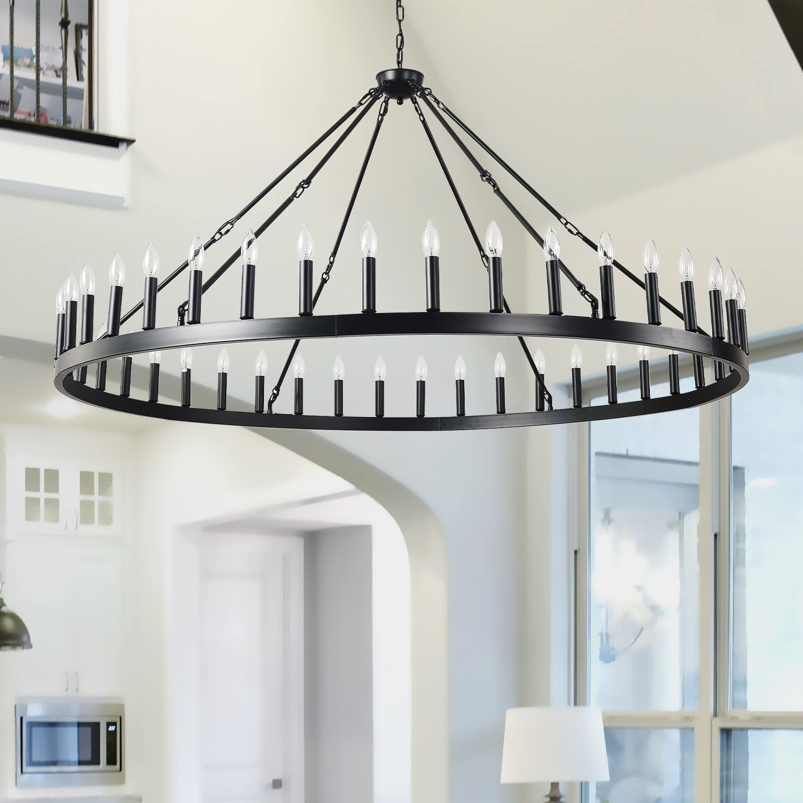 64 Inch Black Extra Large Wagon Wheel Chandelier