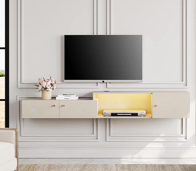 Stand with Charging Station, Wall Mounted Entertainment Center