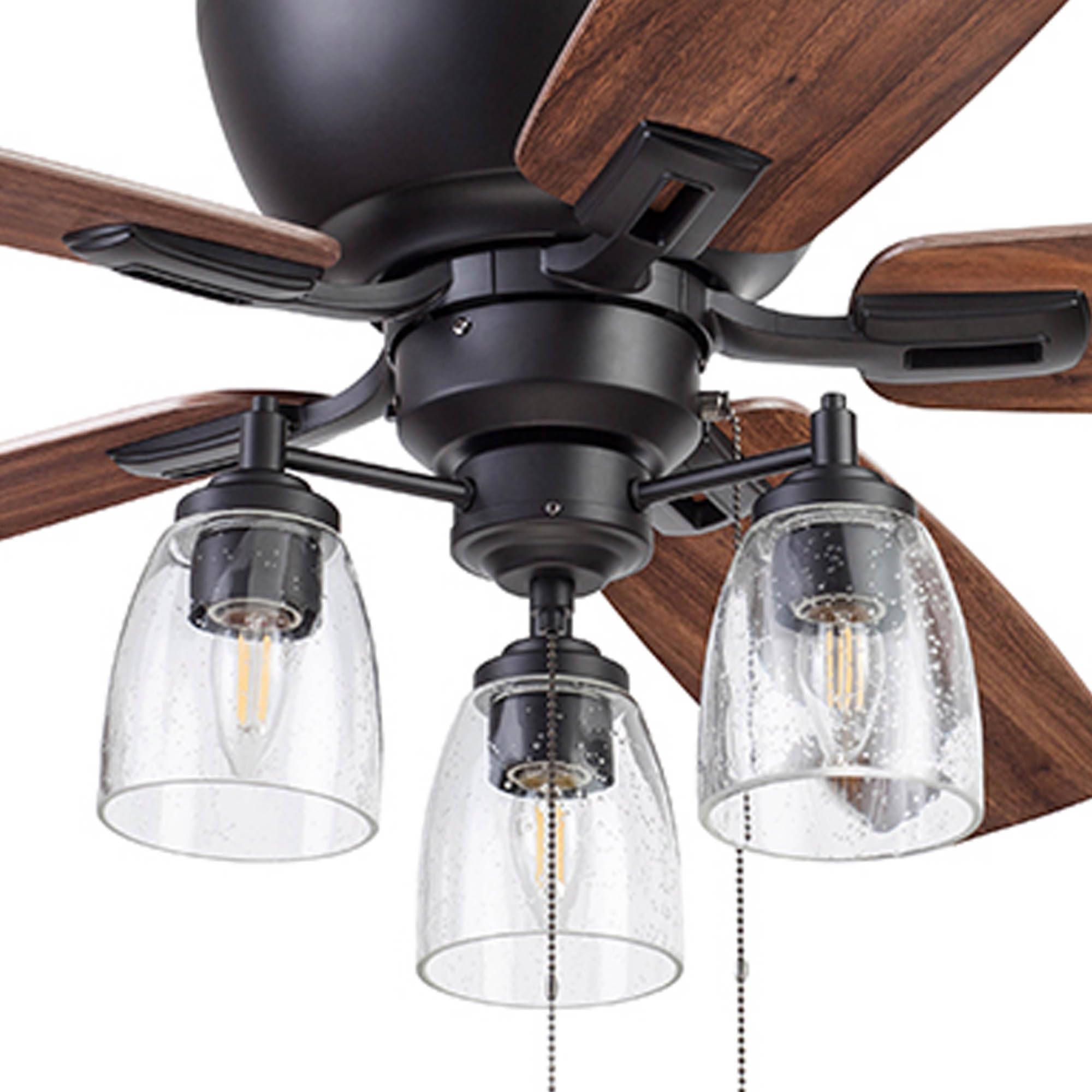 Arthur, 52 inch Industrial Farmhouse Flush Mount LED Ceiling Fan with Light, Pull Chain