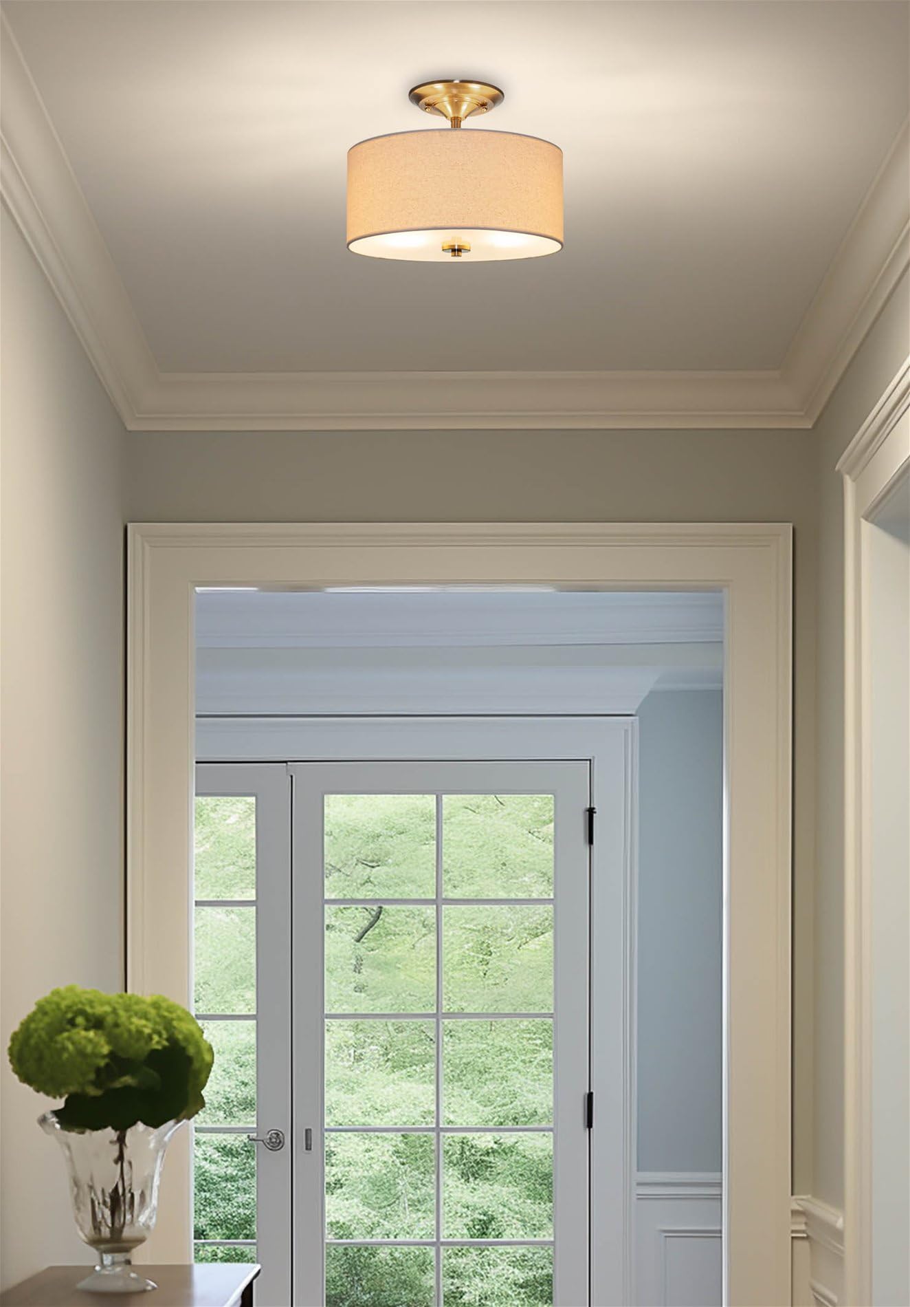 13" 2-Light Semi-Flush Mount Ceiling Light Fixture with Off-White